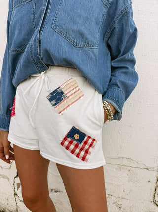 patriot patchwork shorts