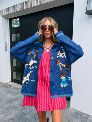DAVI & DANI | puppy party cardigan - blue (PREORDER)