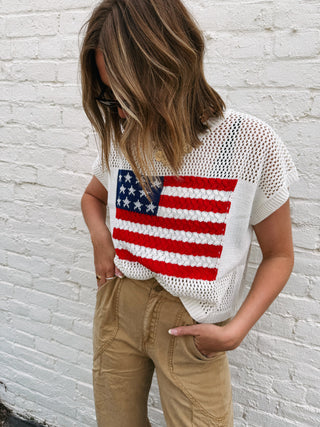 open stitch flag sweater