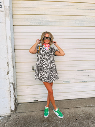 zola zebra button mini dress