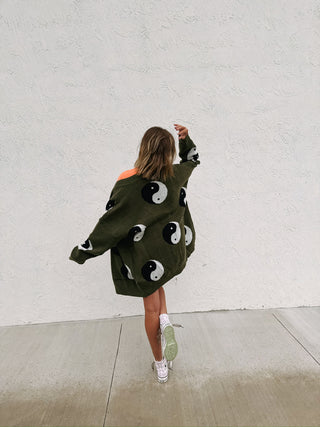 oversized yin yang cardigan - olive
