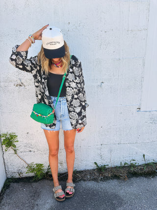 breezy floral button top