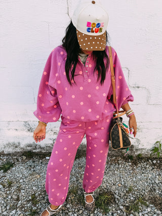 tangy plum polka dot pullover
