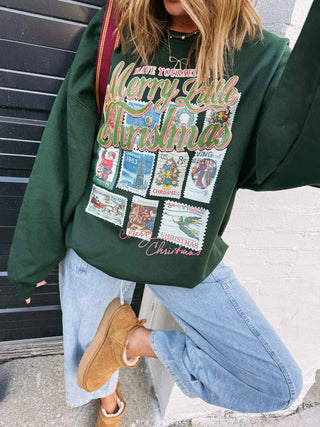 christmas stamps sweatshirt - green