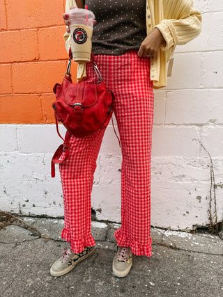 get up and go gingham pants - peach