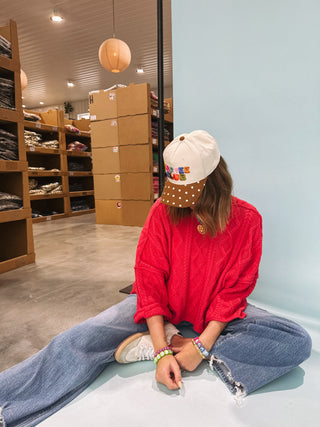 red hot cable knit sweater