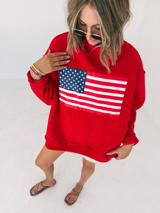 reversible flag / USA mock neck - red