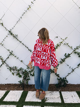 oversized checkered bow sweater