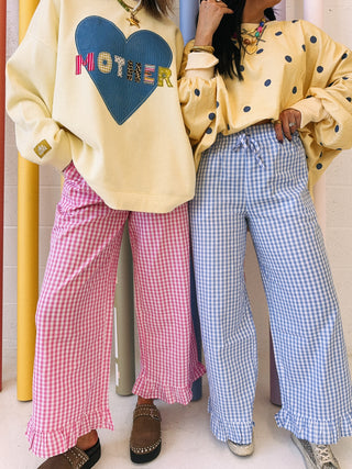 girly gingham pants - light blue