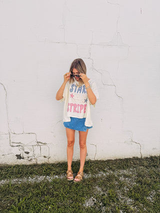 stars and stripes patch top - cream