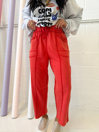 dazed drawstring barrel pants - red