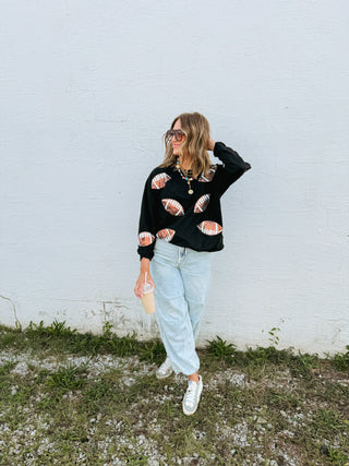 sequin football sweatshirt - black