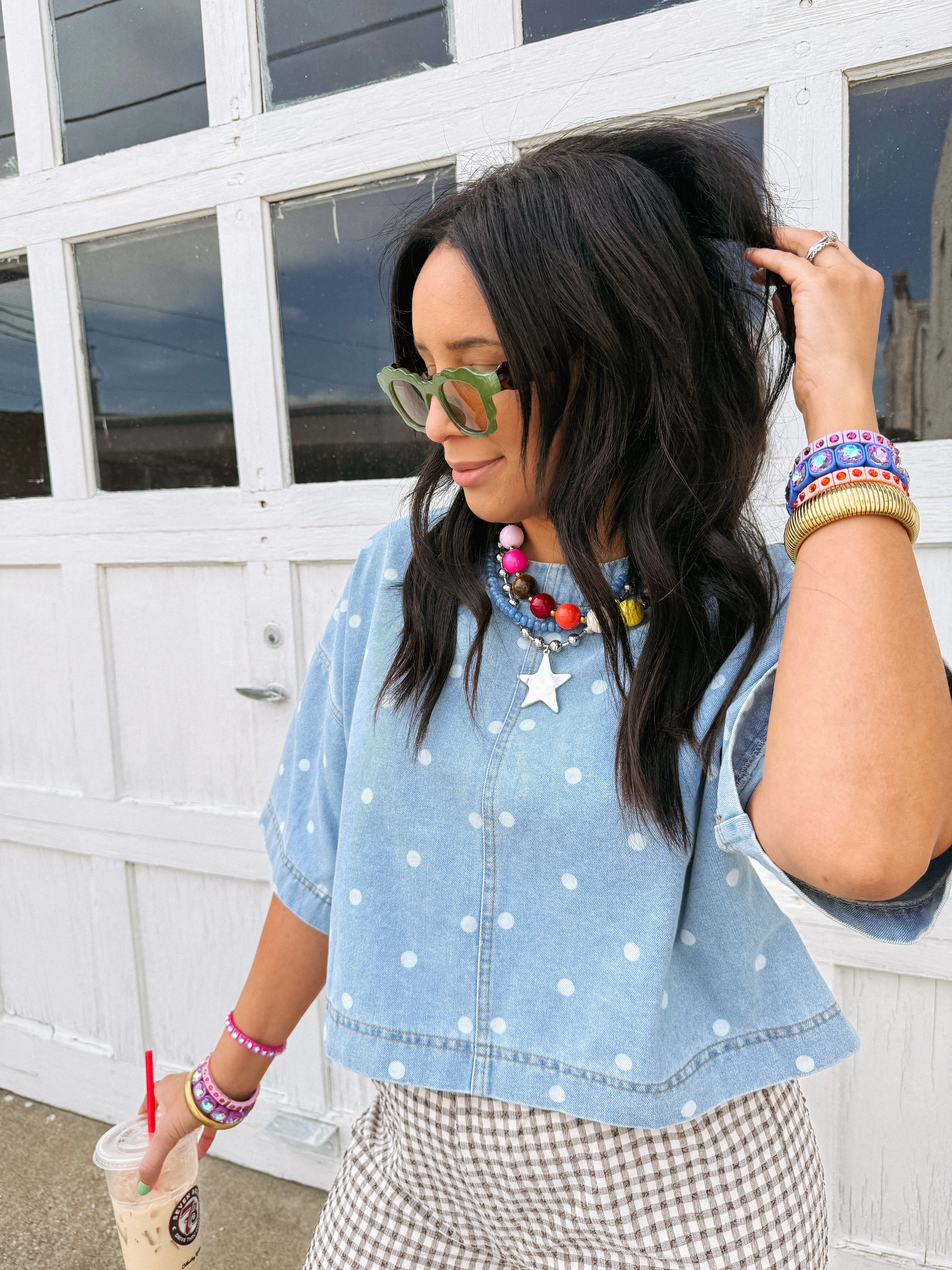 white christmas dresses dolly denim polka dot top – Etta & East