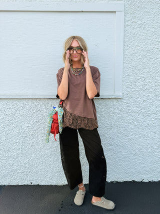 poker face lace tee - brown