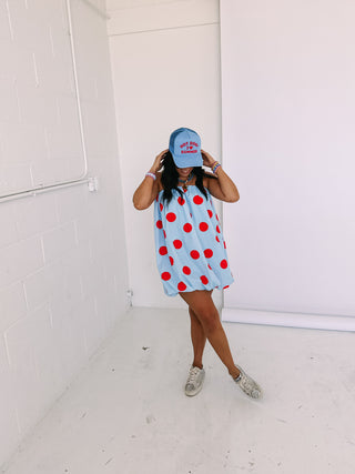 polka dot bubble dress - blue / red