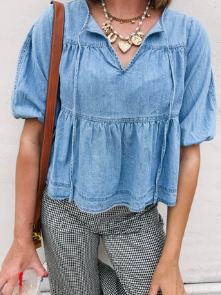 joni denim tiered top