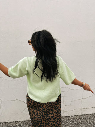 mint tea button sweater top