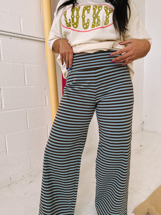 fall in line foldover pants - brown / blue.