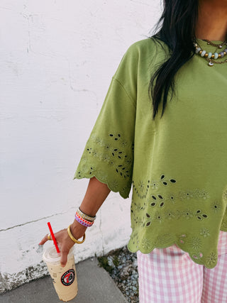 iris eyelet top - green