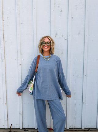 oversized moody blue striped top