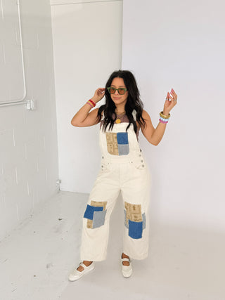 want you back patchwork overalls