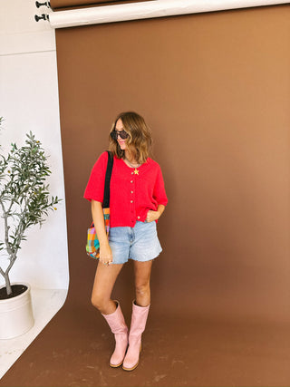 so soft simple button sweater - cherry