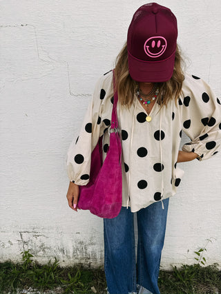 polka dot balloon sleeve top