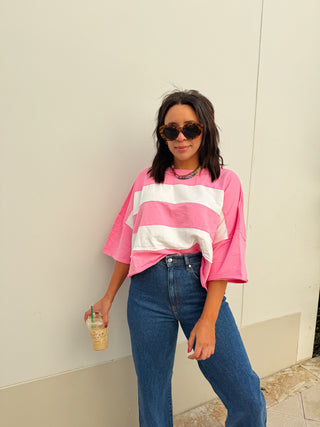 cut edge stripe top - pink