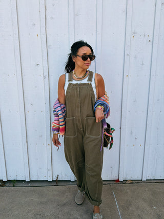 zip it up overalls - olive