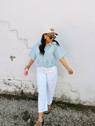 catch my drift denim top