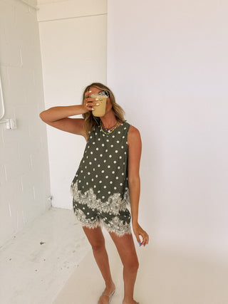 playful polka dot top - olive
