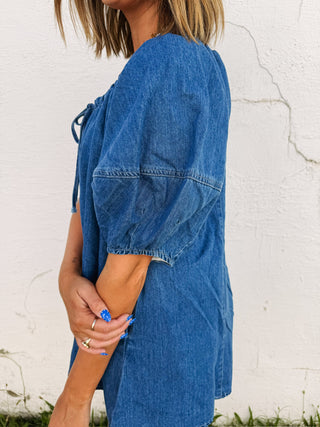 dancing queen denim romper