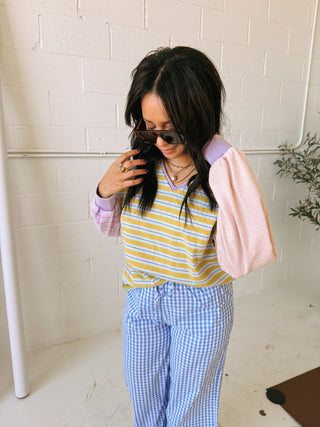 the power of stripes top - mustard