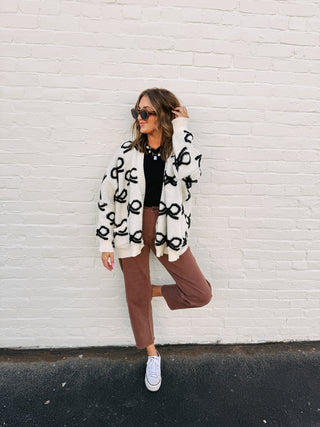 oversized bow cardigan - black