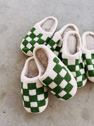 checker slippers - green