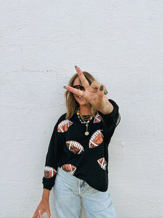 sequin football sweatshirt - black