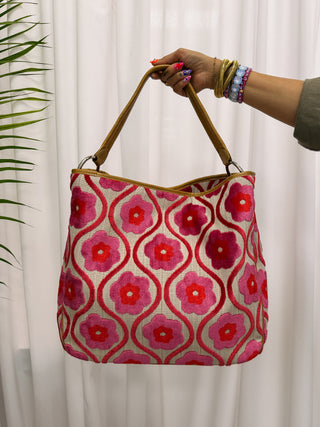 olivia tote - pink / orange floral