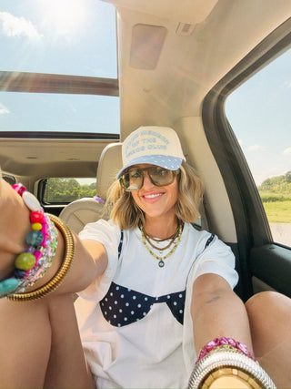 ETTA OG | chaos club trucker hat - denim / polka dot