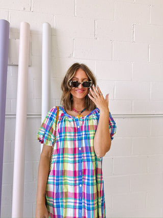 color pop plaid mini dress