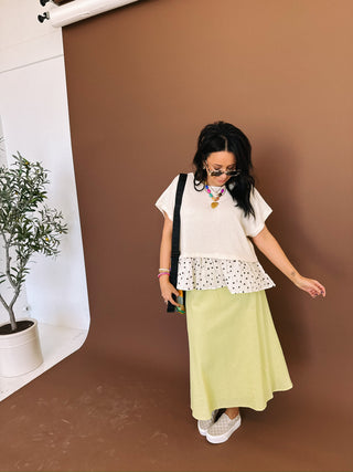 peekaboo polka dot ruffle top