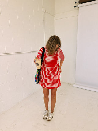 on the dock stripe mini dress - red