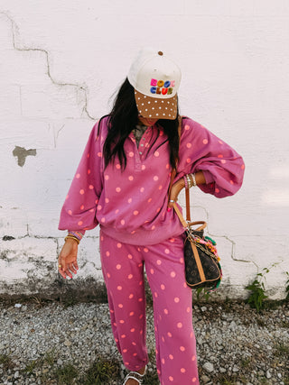 tangy plum polka dot pullover