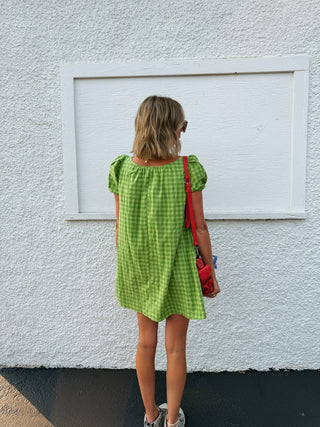 matcha latte gingham dress