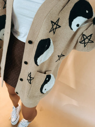oversized yin yang cardigan - oatmeal