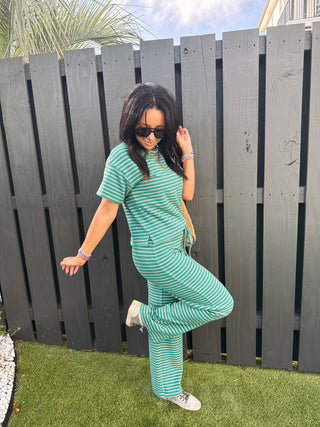 emerald stripe fleece pants