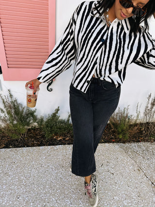 zebra button sweater