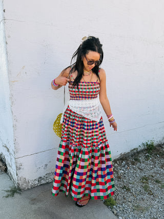 afterparty plaid maxi dress