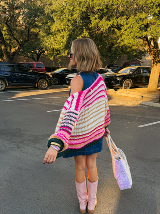 high strung stripe cardigan - pink