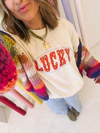 ETTA OG | star studded lucky graphic tee - ivory / red