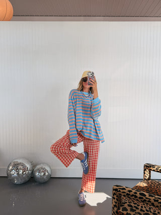 oversized comfy stripe long sleeve - blue